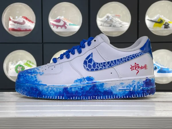 Abyss Blue Gradient Ocean Wave DIY Custom Air Force 1