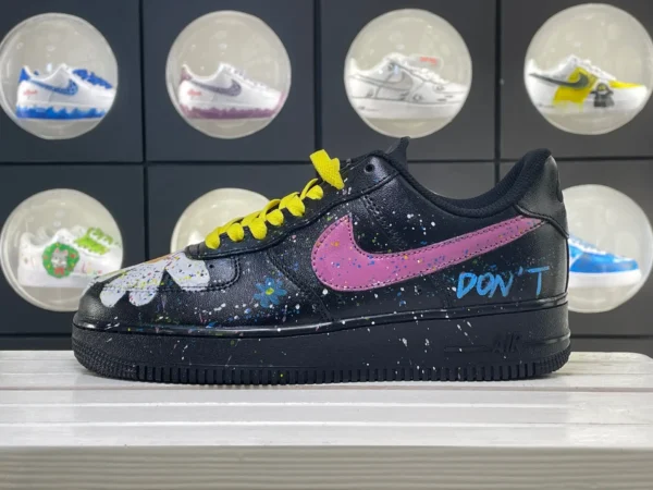 Black Graffiti Smile Flower Yellow Laces Pink Hook Custom Air Force 1