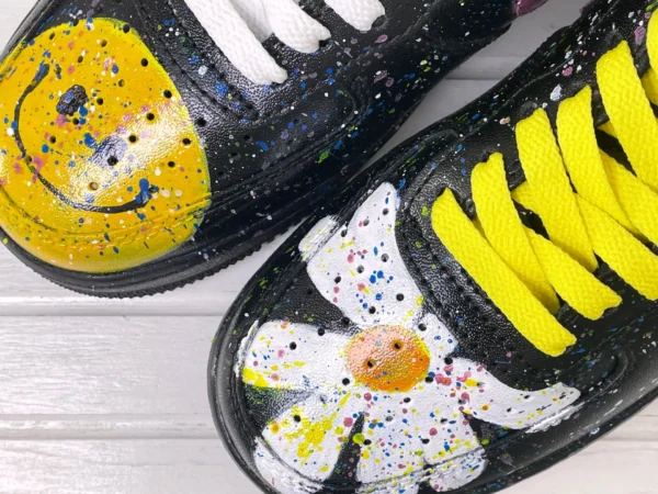 Black Graffiti Smile Flower Yellow Laces Pink Hook Custom Air Force 1 - Image 6
