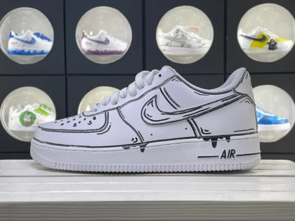 White Black Line Anime Style Graffiti Custom Air Force 1