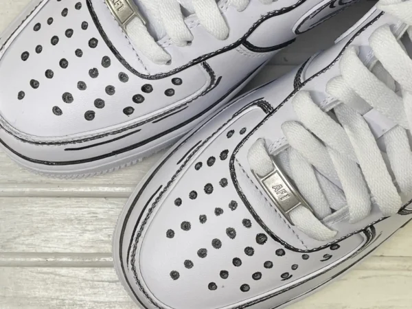 White Black Line Anime Style Graffiti Custom Air Force 1 - Image 6