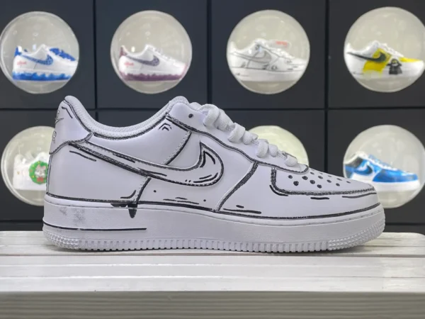 White Black Line Anime Style Graffiti Custom Air Force 1 - Image 3