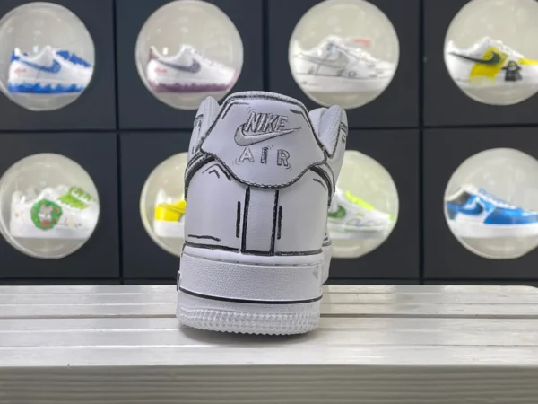 White Black Line Anime Style Graffiti Custom Air Force 1 - Image 2