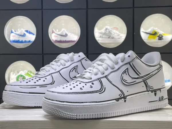White Black Line Anime Style Graffiti Custom Air Force 1 - Image 5
