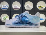 Blue White Wave Graffiti Pink Blue Laces Custom Air Force 1