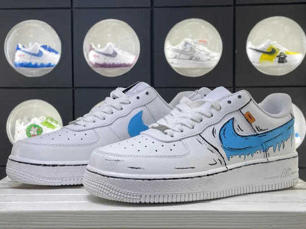 White Blue Melting Effect Graffiti Custom Air Force 1 - Image 5