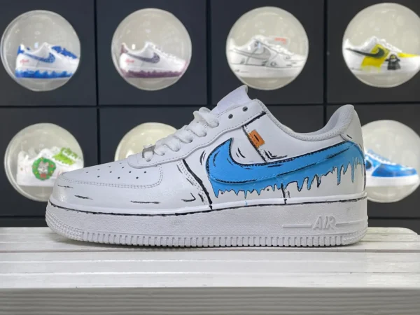 White Blue Melting Effect Graffiti Custom Air Force 1