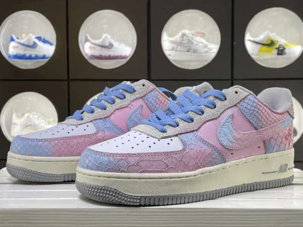 Pink Blue Snake Pattern Graffiti Custom Air Force 1 - Image 5