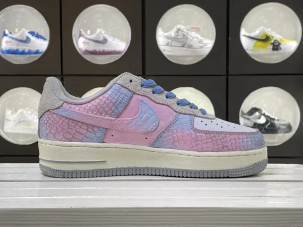 Pink Blue Snake Pattern Graffiti Custom Air Force 1 - Image 3