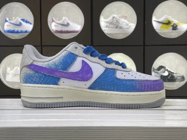 Blue Purple Gradient Snake Pattern Custom Air Force 1 - Image 3