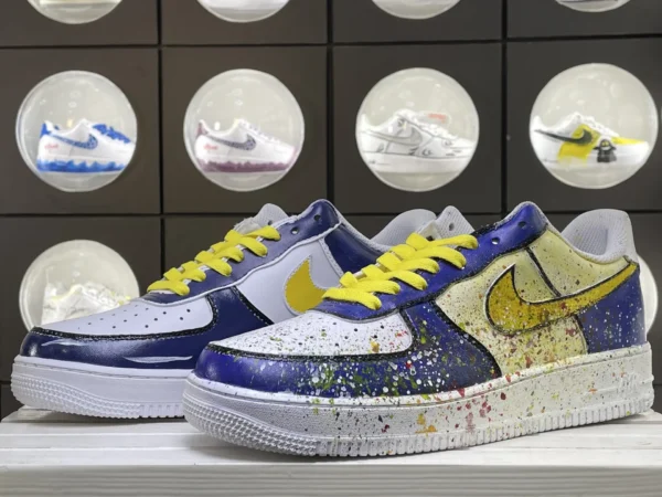 Blue White Yellow Splatter Graffiti Artistic Custom Air Force 1 - Image 5