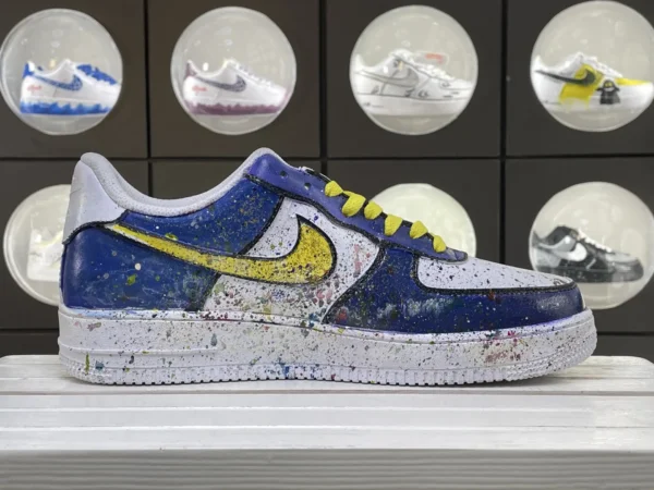 Blue White Yellow Splatter Graffiti Artistic Custom Air Force 1 - Image 3