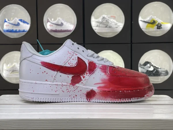 Red White Artistic Painting Splatter Custom Air Force 1 - Image 3