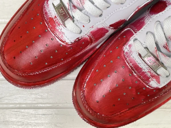 Red White Artistic Painting Splatter Custom Air Force 1 - Image 6