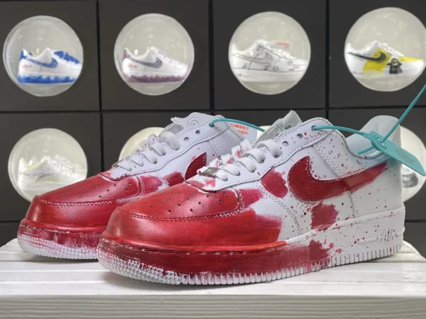 Red White Artistic Painting Splatter Custom Air Force 1 - Image 5