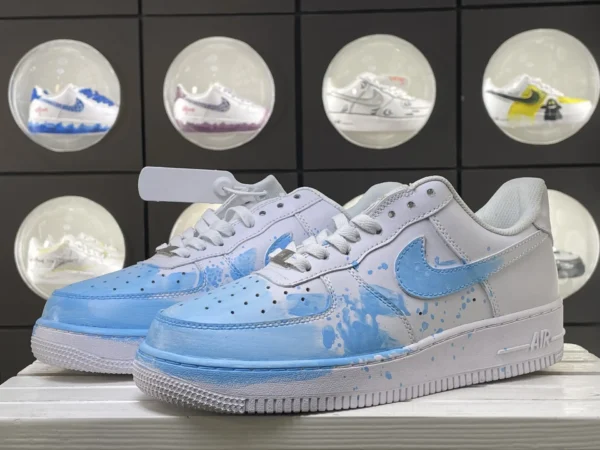 Blue White Cloud Sky Splatter Artistic Custom Air Force 1 - Image 5