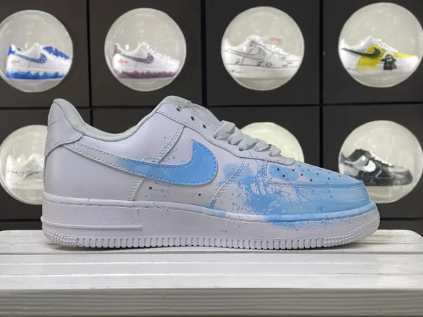 Blue White Cloud Sky Splatter Artistic Custom Air Force 1 - Image 3