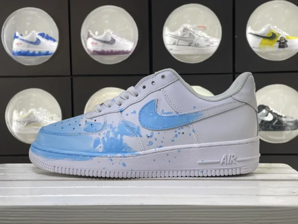Blue White Cloud Sky Splatter Artistic Custom Air Force 1