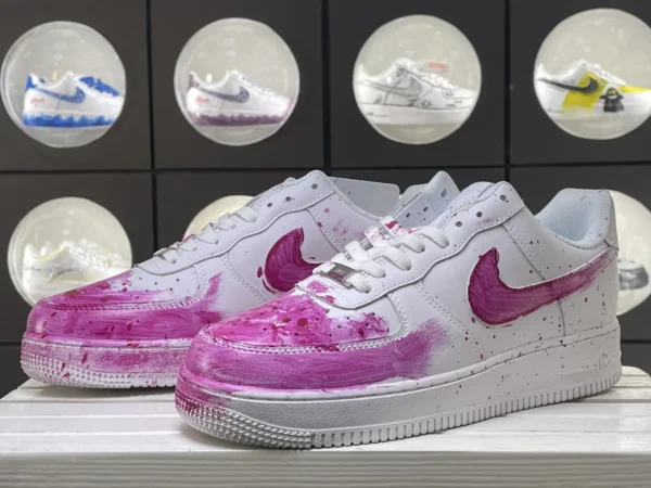 Pink White Abstract Art Splatter Custom Air Force 1 - Image 5