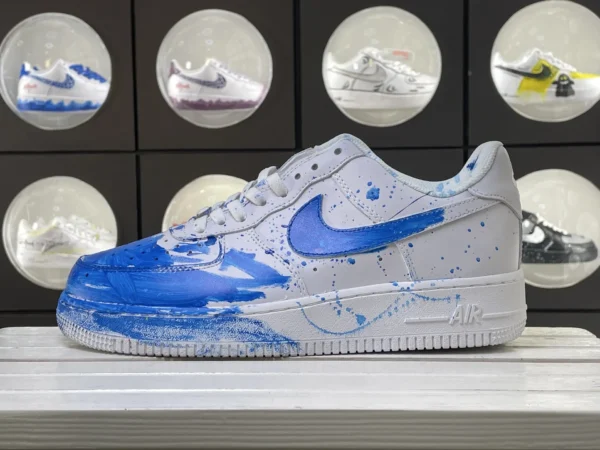 Blue White Wave Surge Ink Splatter Custom Air Force 1