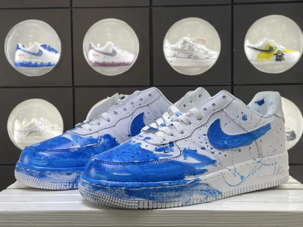 Blue White Wave Surge Ink Splatter Custom Air Force 1 - Image 5