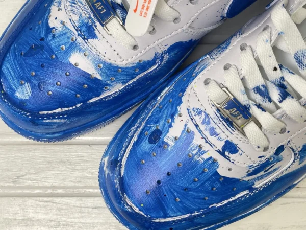 Blue White Wave Surge Ink Splatter Custom Air Force 1 - Image 6