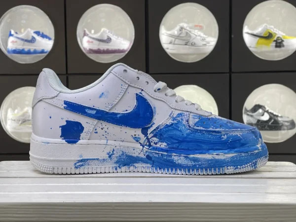 Blue White Wave Surge Ink Splatter Custom Air Force 1 - Image 3