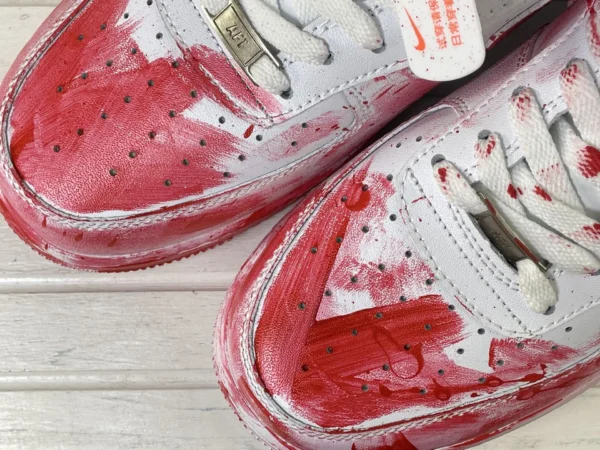 Red White Artistic Fantasy Ink Splatter Custom Air Force 1 - Image 6