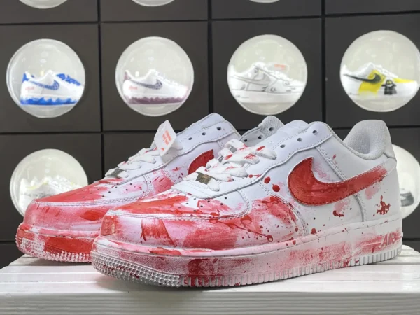 Red White Artistic Fantasy Ink Splatter Custom Air Force 1 - Image 5