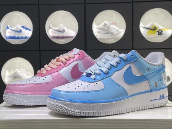 Pink Blue Sweet Bear Note Pattern Custom Air Force 1 - Image 5
