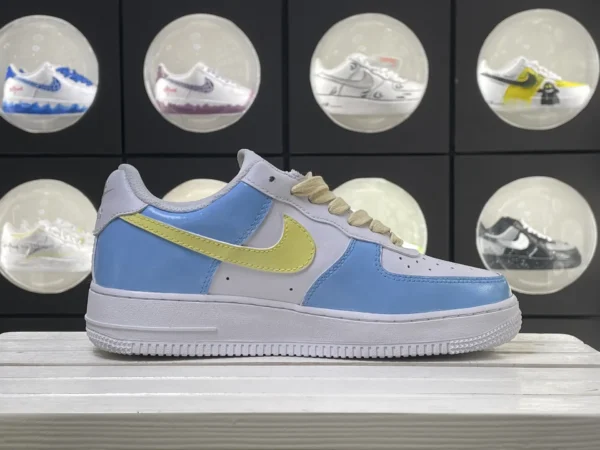 Blue White Contrast Heart Yellow Logo Custom Air Force 1 - Image 3