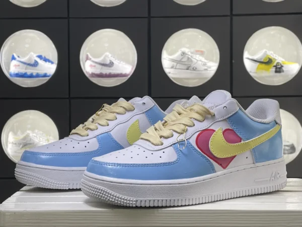 Blue White Contrast Heart Yellow Logo Custom Air Force 1 - Image 5