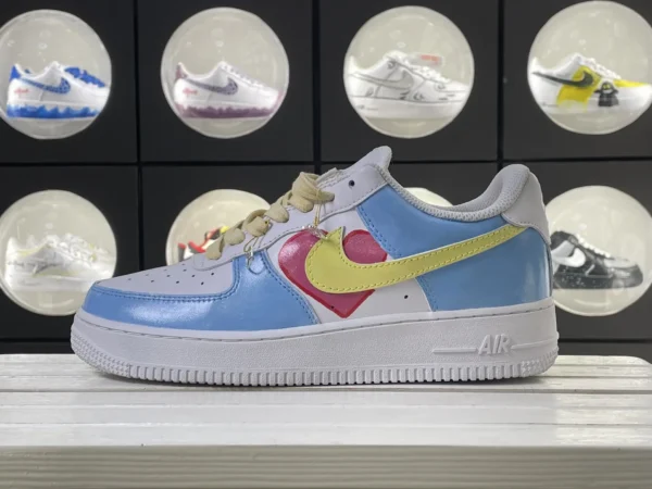 Blue White Contrast Heart Yellow Logo Custom Air Force 1