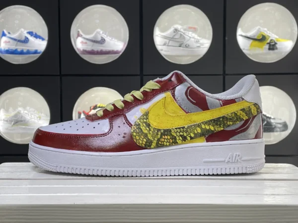 Wine Red Yellow Snake Pattern Custom Air Force 1