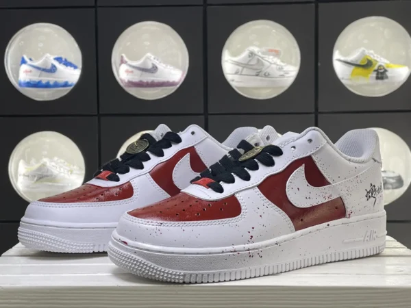 White Red Splatter Ink Metal Fastener Custom Air Force 1 - Image 5