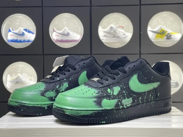 Cool Black Fluorescent Green Splatter Custom Air Force 1 - Image 5