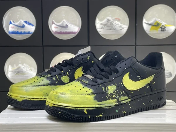Mysterious Black Fluorescent Yellow Splatter Custom Air Force 1 - Image 5