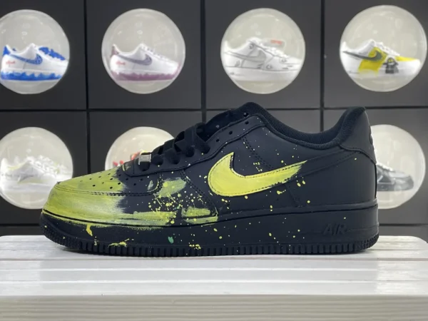 Mysterious Black Fluorescent Yellow Splatter Custom Air Force 1