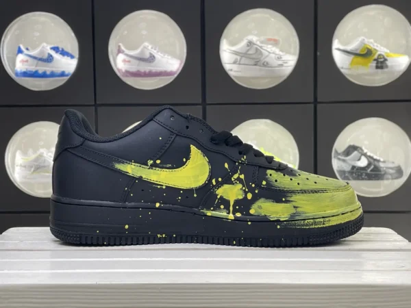 Mysterious Black Fluorescent Yellow Splatter Custom Air Force 1 - Image 3