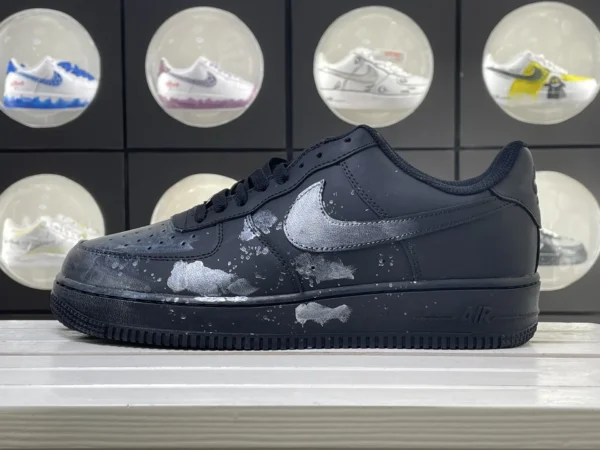 Dark Black Silver White Future Tech Splatter Custom Air Force 1