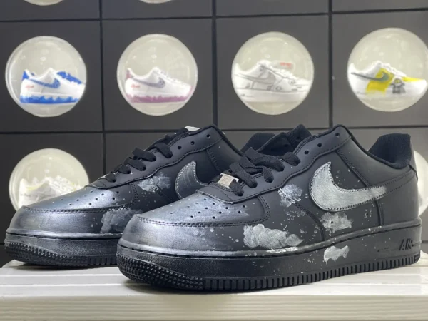 Dark Black Silver White Future Tech Splatter Custom Air Force 1 - Image 5