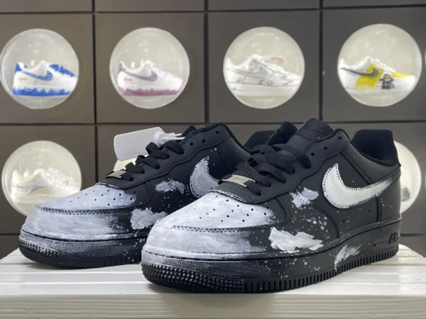 Black Silver White Artistic Casual Splatter Custom Air Force 1 - Image 5