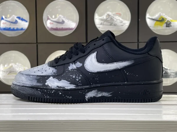 Black Silver White Artistic Casual Splatter Custom Air Force 1