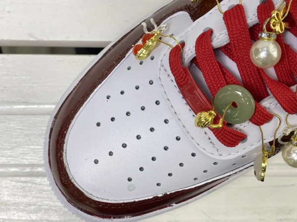 Retro White Brown Stitching Pearl Jade Pendant Custom Air Force 1 - Image 6