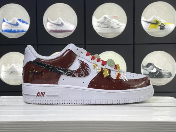 Retro White Brown Stitching Pearl Jade Pendant Custom Air Force 1 - Image 3