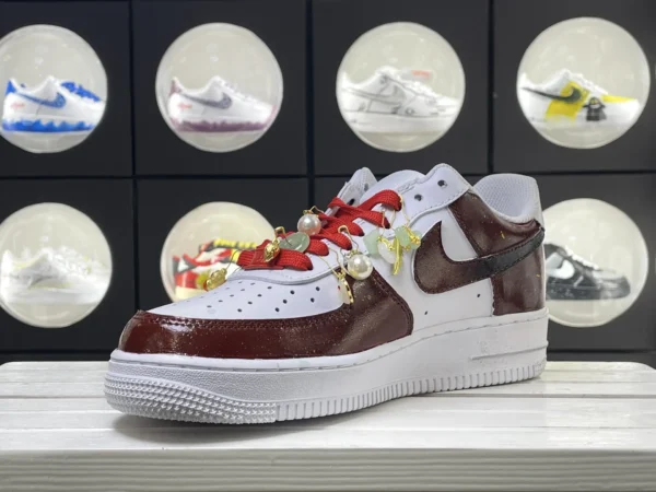 Retro White Brown Stitching Pearl Jade Pendant Custom Air Force 1 - Image 5