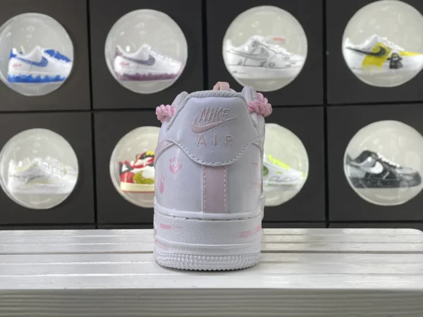 Pink White Cat Paw Meow Print Knotted Lace Custom Air Force 1 - Image 2