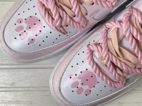 Pink White Cat Paw Meow Print Knotted Lace Custom Air Force 1 - Image 6