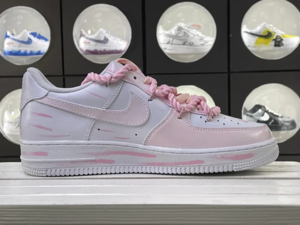 Pink White Cat Paw Meow Print Knotted Lace Custom Air Force 1 - Image 3