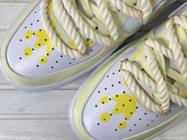 Yellow White Dog Paw Wang Print Knotted Lace Custom Air Force 1 - Image 6